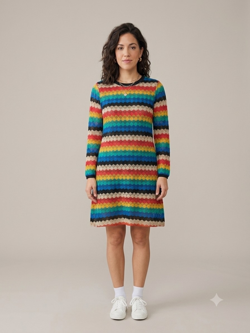 Riva Multi Color Zig Zag Knit A-Line Dress Lined NWOT Women's Size XS